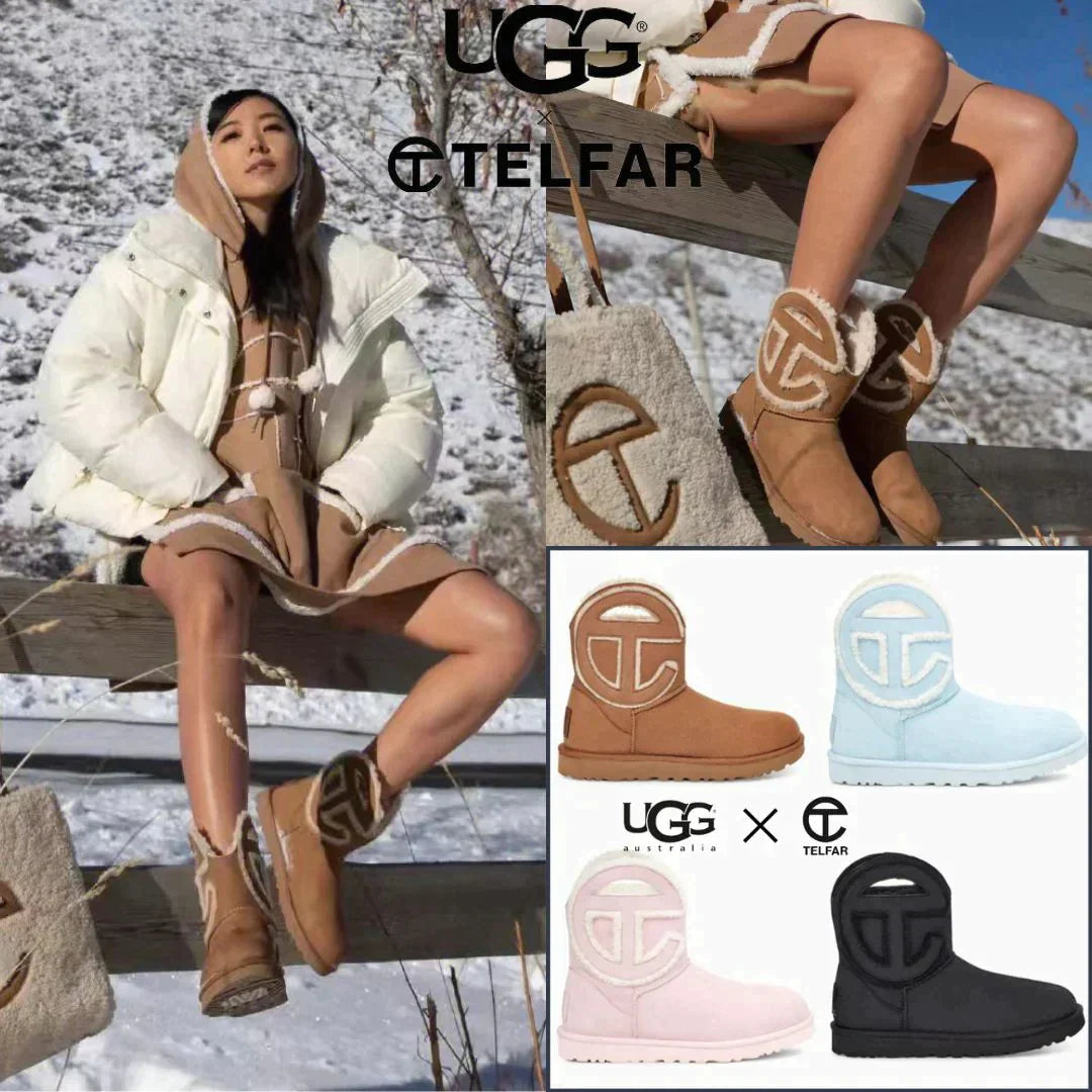 雑誌掲載！ニューヨーク発のブランド！大人気コラボ激レア ！【UGG × TELFAR】ロゴ ミニ ブーツ ムートン 4色